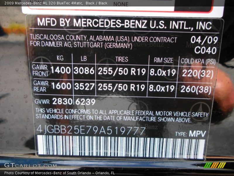 Black / Black 2009 Mercedes-Benz ML 320 BlueTec 4Matic