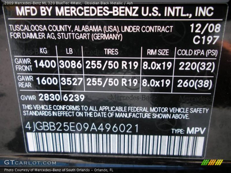 Obsidian Black Metallic / Ash 2009 Mercedes-Benz ML 320 BlueTec 4Matic