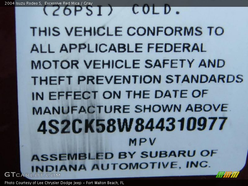 Excessive Red Mica / Gray 2004 Isuzu Rodeo S