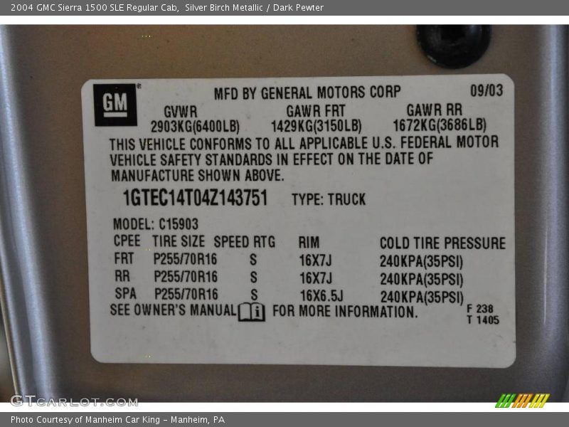 Silver Birch Metallic / Dark Pewter 2004 GMC Sierra 1500 SLE Regular Cab
