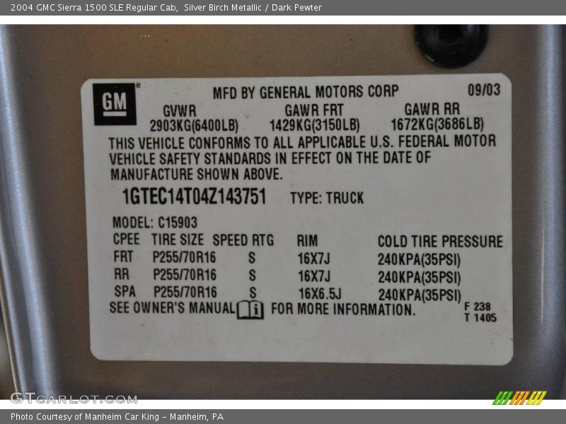 Silver Birch Metallic / Dark Pewter 2004 GMC Sierra 1500 SLE Regular Cab