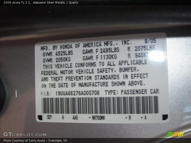 Alabaster Silver Metallic / Quartz 2006 Acura TL 3.2