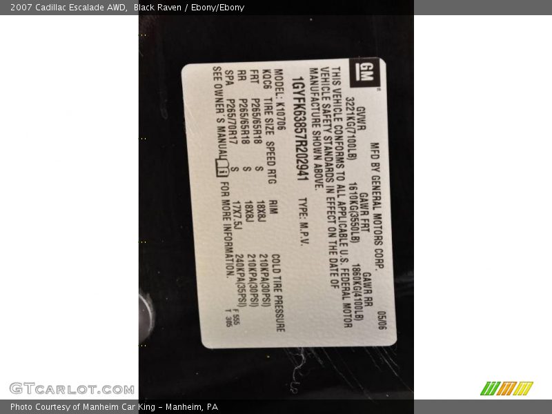 Black Raven / Ebony/Ebony 2007 Cadillac Escalade AWD