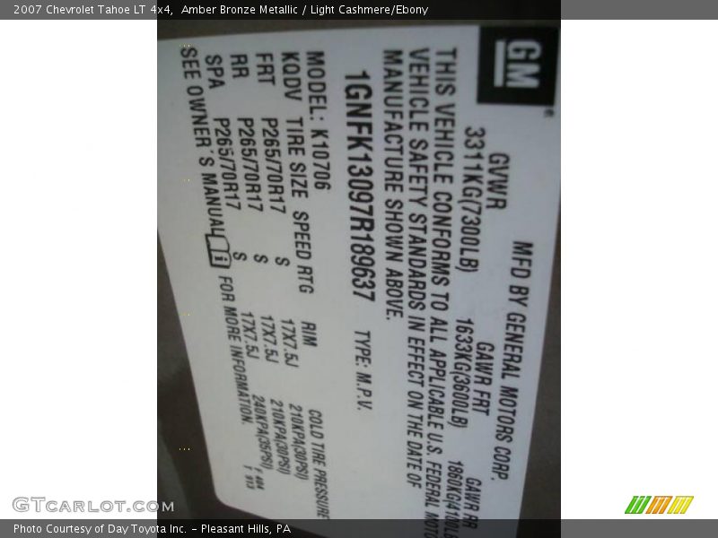 Amber Bronze Metallic / Light Cashmere/Ebony 2007 Chevrolet Tahoe LT 4x4