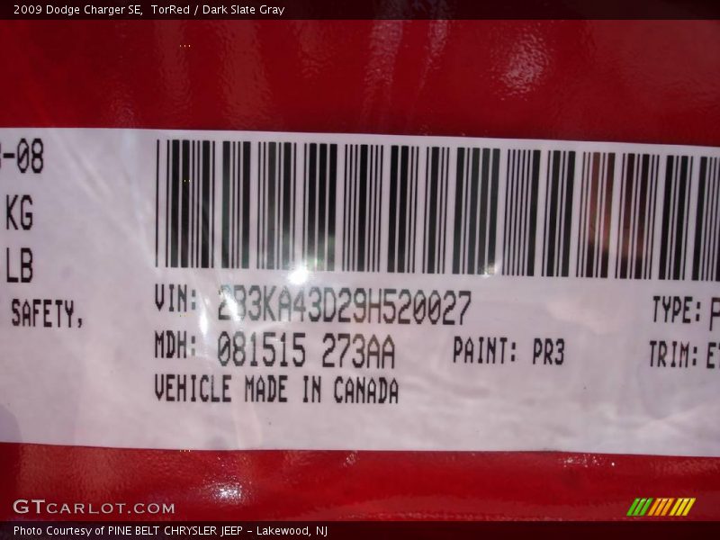 TorRed / Dark Slate Gray 2009 Dodge Charger SE