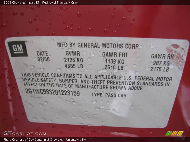 Red Jewel Tintcoat / Gray 2008 Chevrolet Impala LT