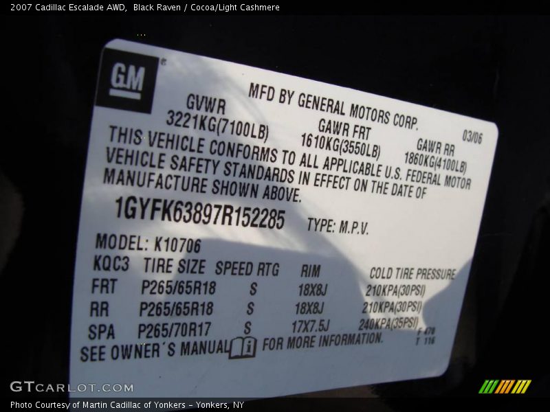 Black Raven / Cocoa/Light Cashmere 2007 Cadillac Escalade AWD