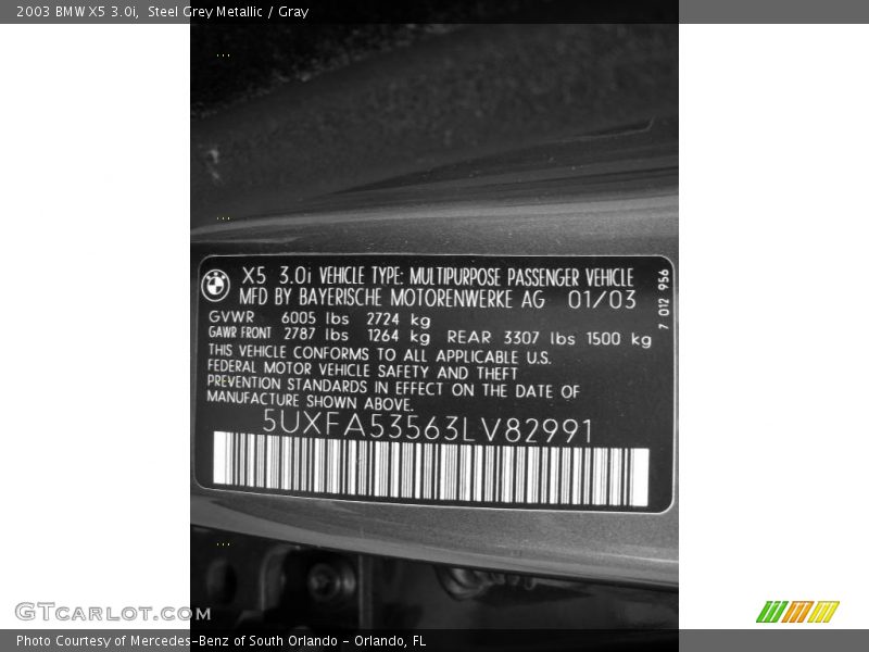 Steel Grey Metallic / Gray 2003 BMW X5 3.0i