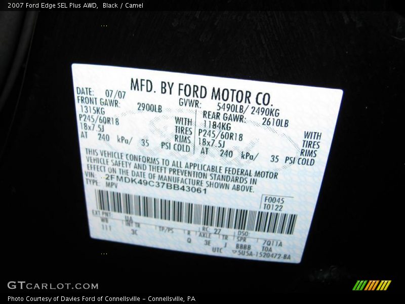 Black / Camel 2007 Ford Edge SEL Plus AWD