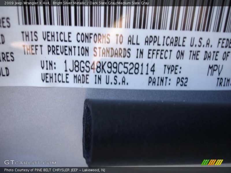 Bright Silver Metallic / Dark Slate Gray/Medium Slate Gray 2009 Jeep Wrangler X 4x4