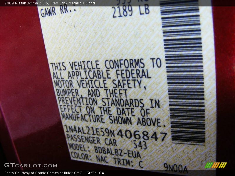 Red Brick Metallic / Blond 2009 Nissan Altima 2.5 S