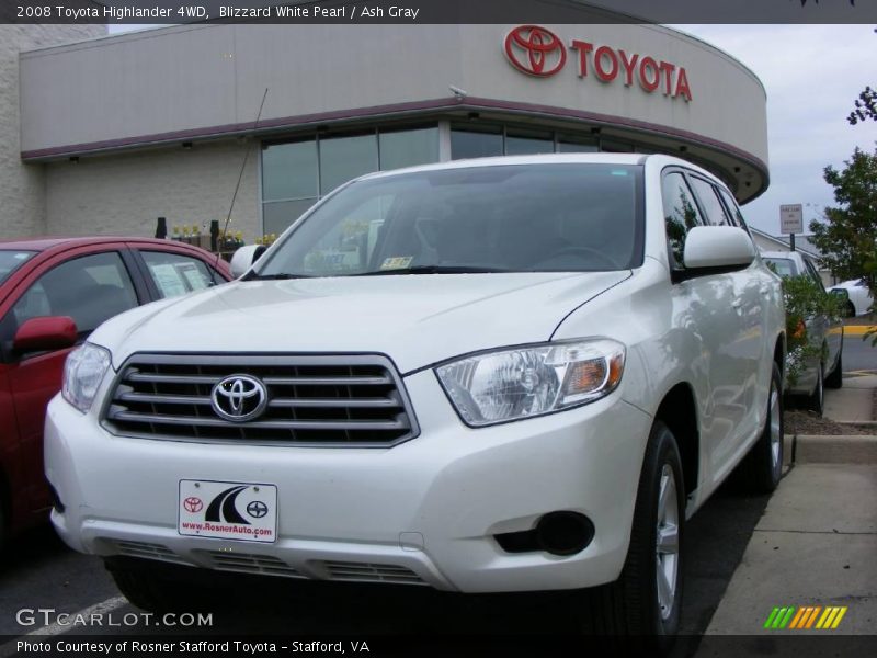 Blizzard White Pearl / Ash Gray 2008 Toyota Highlander 4WD