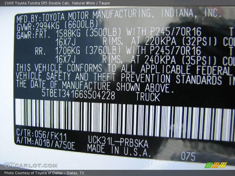 Natural White / Taupe 2006 Toyota Tundra SR5 Double Cab