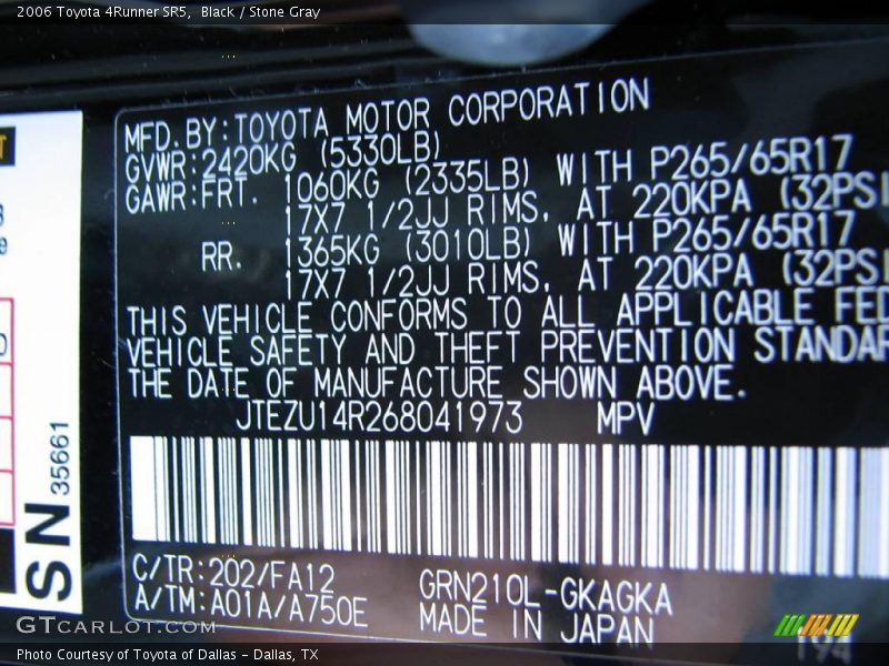 Black / Stone Gray 2006 Toyota 4Runner SR5