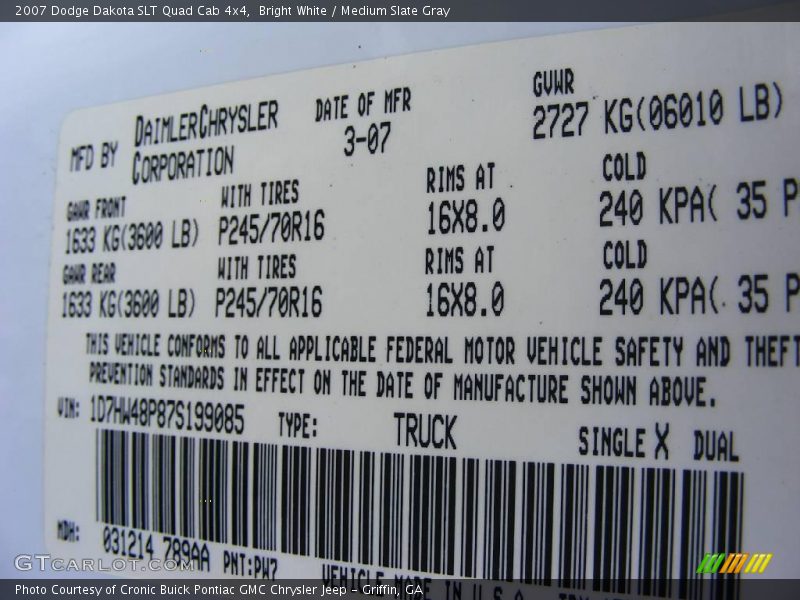 Bright White / Medium Slate Gray 2007 Dodge Dakota SLT Quad Cab 4x4