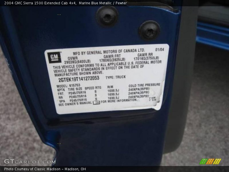 Marine Blue Metallic / Pewter 2004 GMC Sierra 1500 Extended Cab 4x4