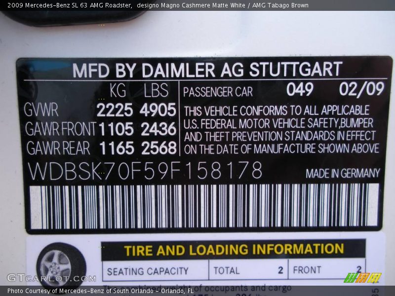 designo Magno Cashmere Matte White / AMG Tabago Brown 2009 Mercedes-Benz SL 63 AMG Roadster