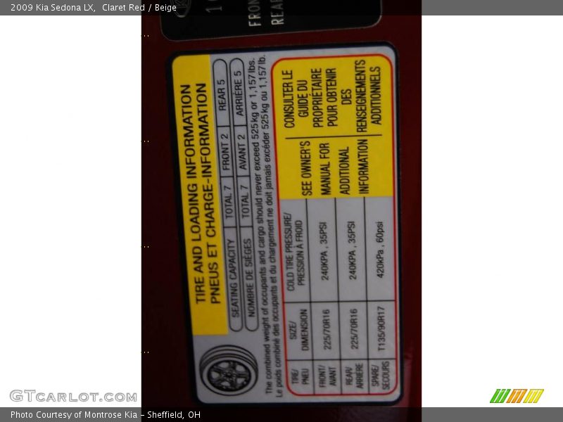 Claret Red / Beige 2009 Kia Sedona LX