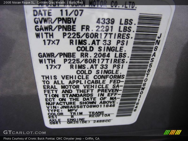 Gotham Gray Metallic / Black/Red 2008 Nissan Rogue SL