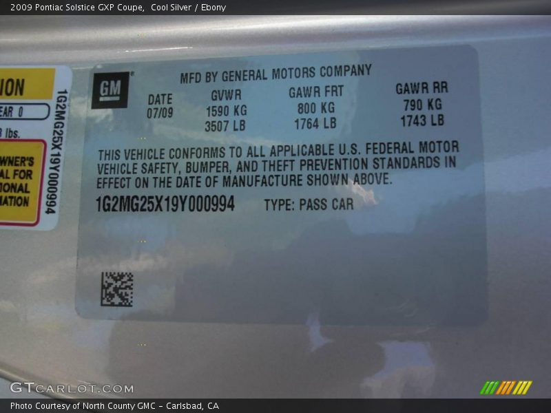 Cool Silver / Ebony 2009 Pontiac Solstice GXP Coupe