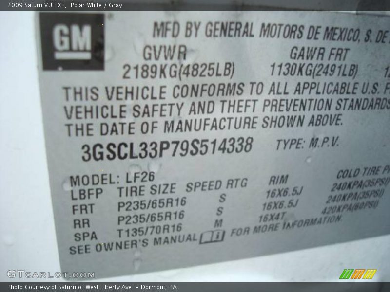 Polar White / Gray 2009 Saturn VUE XE