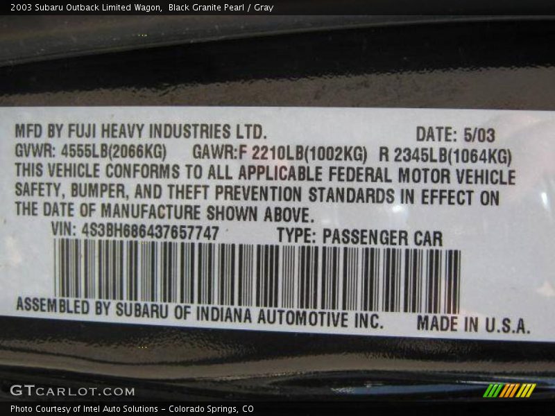 Black Granite Pearl / Gray 2003 Subaru Outback Limited Wagon