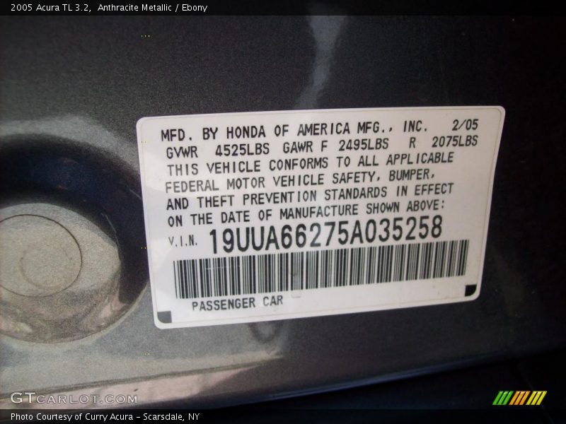 Anthracite Metallic / Ebony 2005 Acura TL 3.2