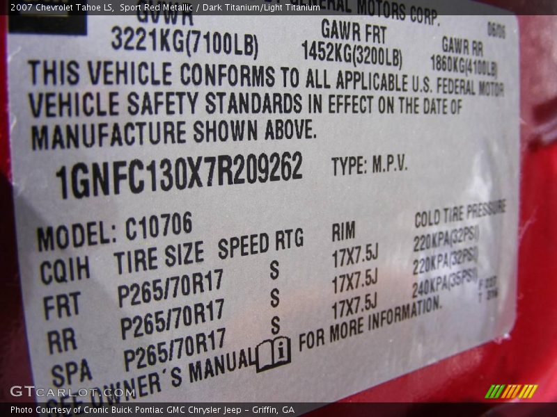 Sport Red Metallic / Dark Titanium/Light Titanium 2007 Chevrolet Tahoe LS
