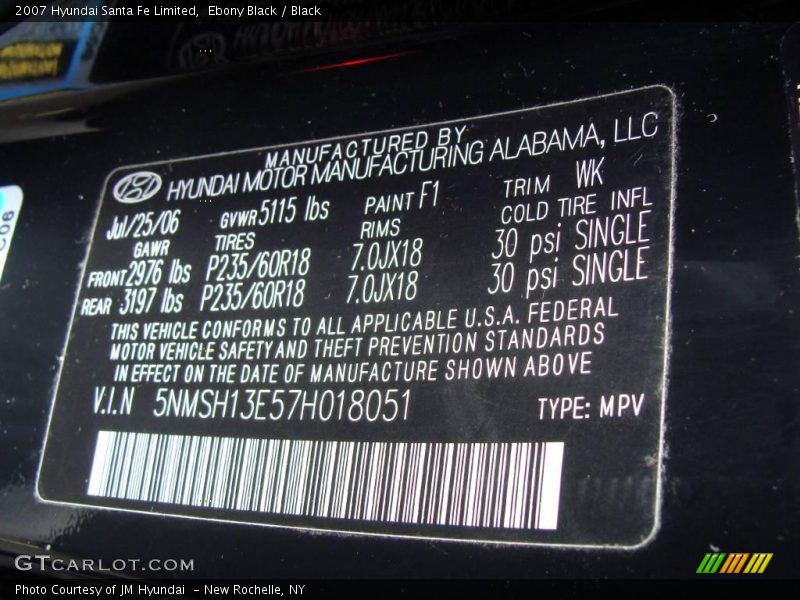 Ebony Black / Black 2007 Hyundai Santa Fe Limited