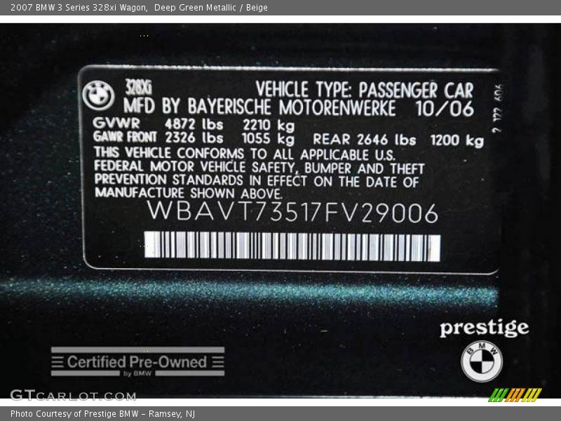 Deep Green Metallic / Beige 2007 BMW 3 Series 328xi Wagon