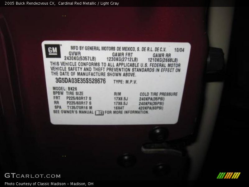 Cardinal Red Metallic / Light Gray 2005 Buick Rendezvous CX