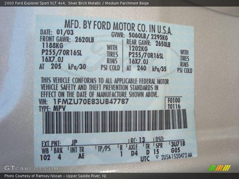 Silver Birch Metallic / Medium Parchment Beige 2003 Ford Explorer Sport XLT 4x4