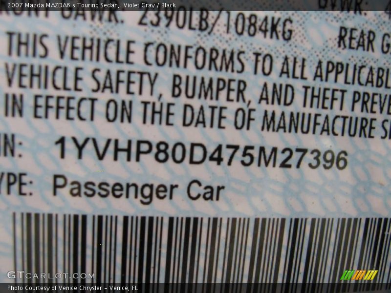 Violet Gray / Black 2007 Mazda MAZDA6 s Touring Sedan