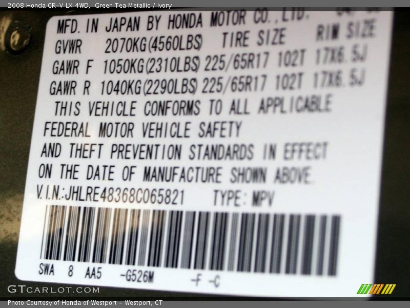 Green Tea Metallic / Ivory 2008 Honda CR-V LX 4WD