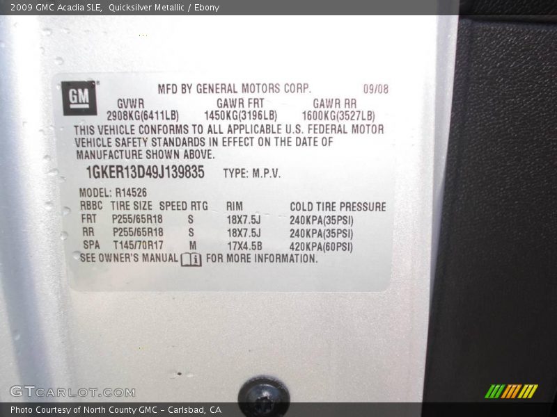 Quicksilver Metallic / Ebony 2009 GMC Acadia SLE