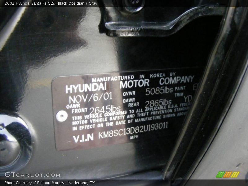 Black Obsidian / Gray 2002 Hyundai Santa Fe GLS