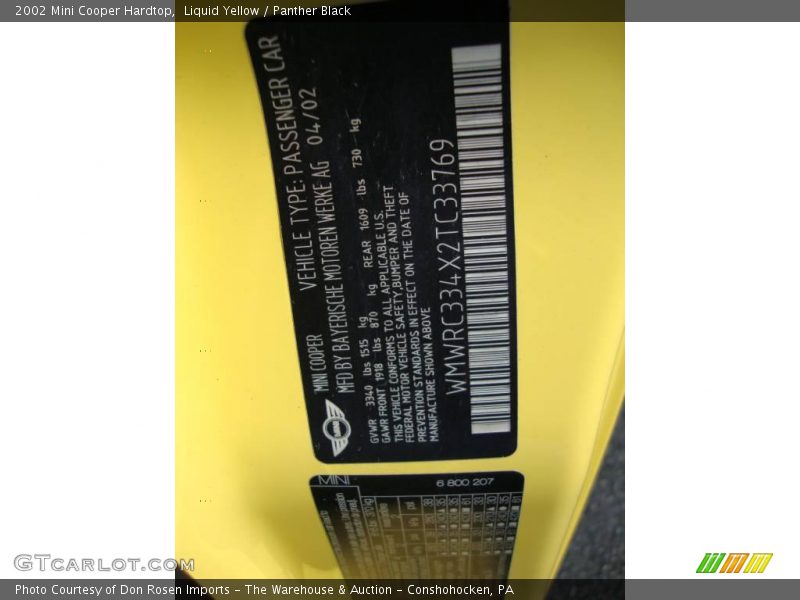 Liquid Yellow / Panther Black 2002 Mini Cooper Hardtop