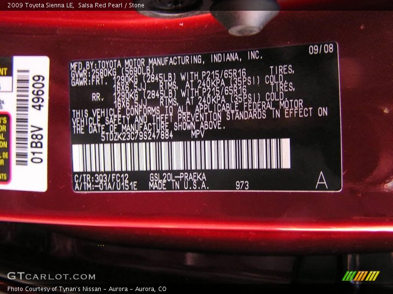 Salsa Red Pearl / Stone 2009 Toyota Sienna LE