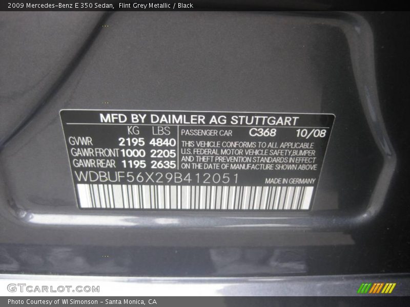 Flint Grey Metallic / Black 2009 Mercedes-Benz E 350 Sedan