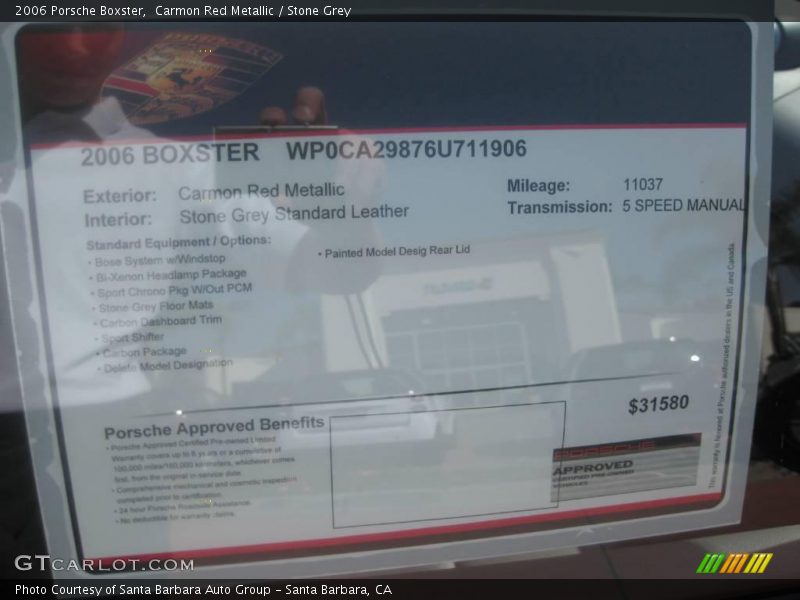 Carmon Red Metallic / Stone Grey 2006 Porsche Boxster