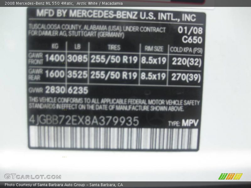 Arctic White / Macadamia 2008 Mercedes-Benz ML 550 4Matic