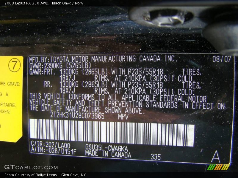 Black Onyx / Ivory 2008 Lexus RX 350 AWD