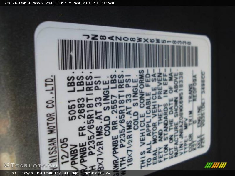 Platinum Pearl Metallic / Charcoal 2006 Nissan Murano SL AWD