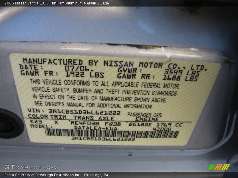 Brilliant Aluminum Metallic / Sage 2006 Nissan Sentra 1.8 S