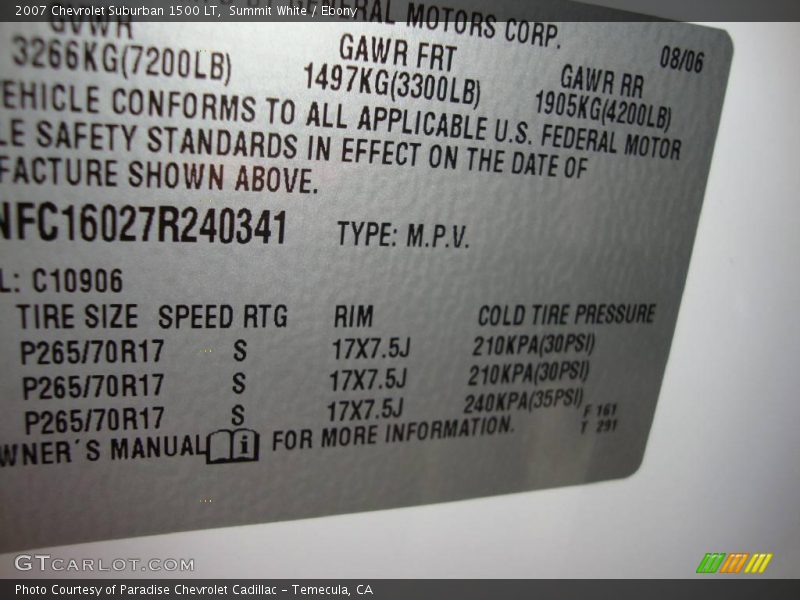 Summit White / Ebony 2007 Chevrolet Suburban 1500 LT