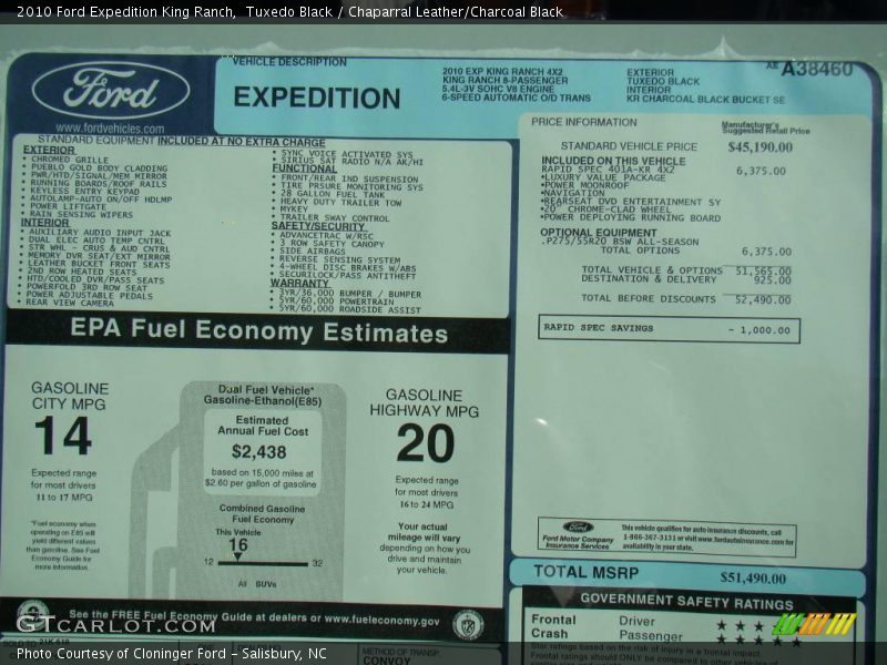 Tuxedo Black / Chaparral Leather/Charcoal Black 2010 Ford Expedition King Ranch