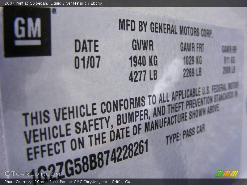 Liquid Silver Metallic / Ebony 2007 Pontiac G6 Sedan
