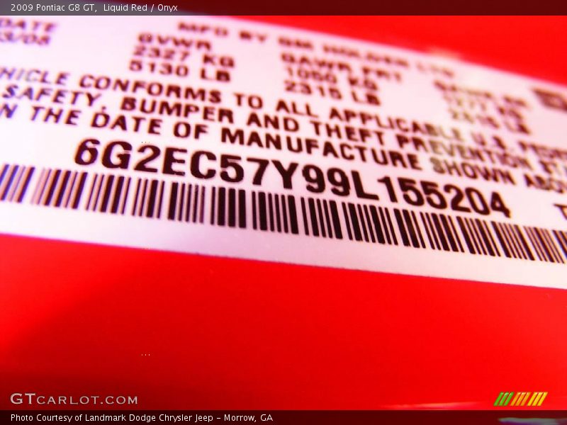 Liquid Red / Onyx 2009 Pontiac G8 GT