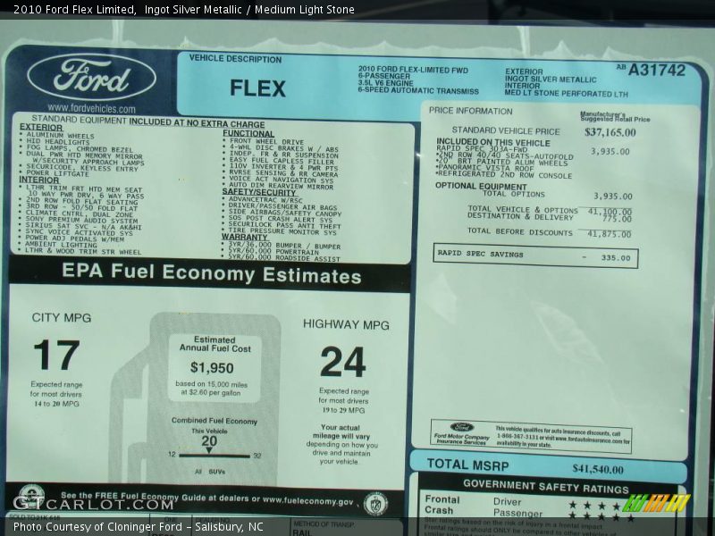 Ingot Silver Metallic / Medium Light Stone 2010 Ford Flex Limited