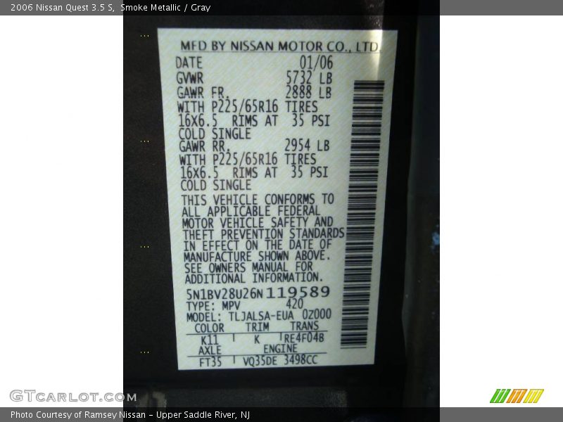 Smoke Metallic / Gray 2006 Nissan Quest 3.5 S